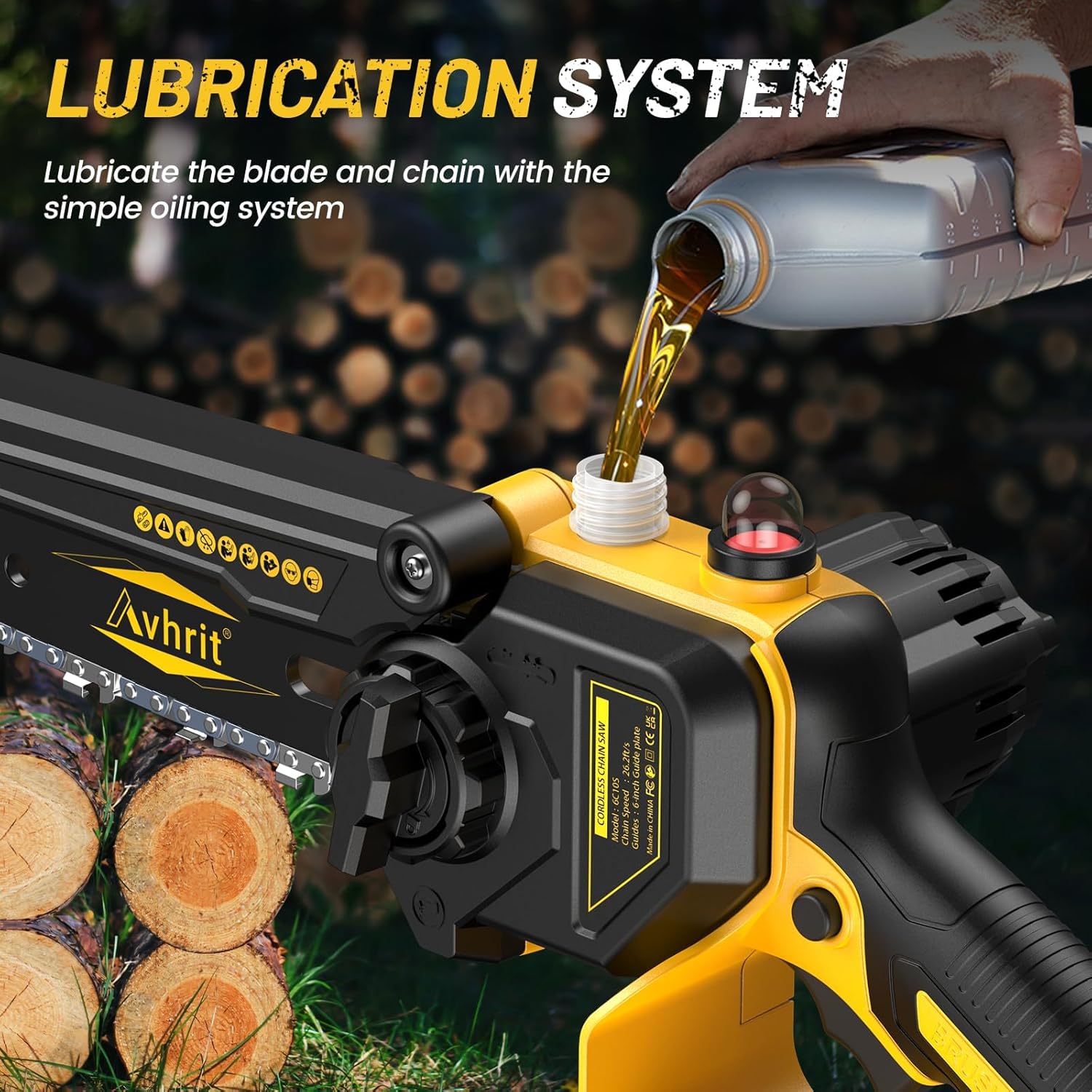 APROTII Mini Trononneuse à Batterie 8000mAh, 900W Brushless Scie à Batterie pour l'lagage, Tension de Chane Sans Outils, Trononneuse lectrique à Batterie pour la Coupe du Bois et Jardinage