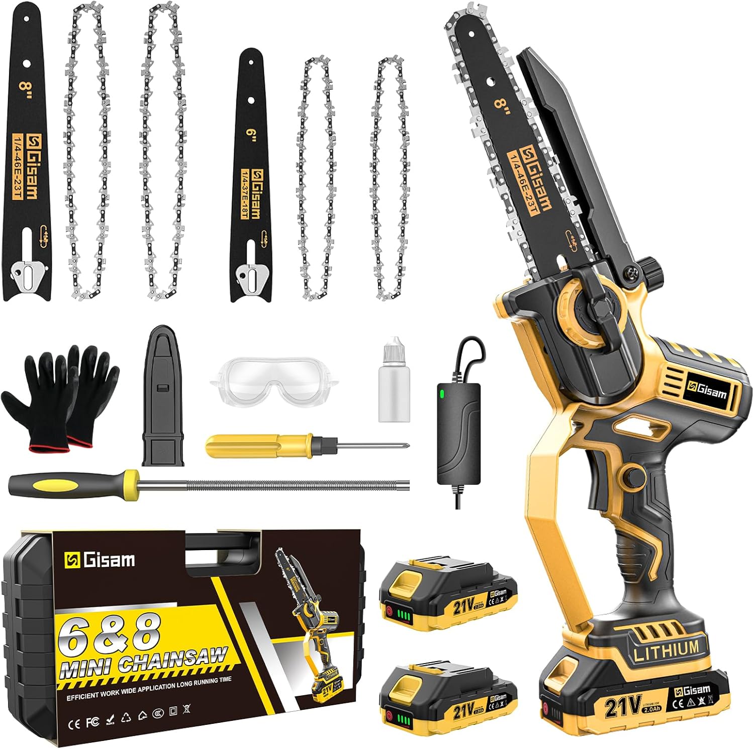 Mini Trononneuse à Batterie 8000mAh,6 et 8 Pouces Trononneuse électrique avec 900W Moteur Sans Balais,Automatique et Tension de Chane,Pour le Jardin,Les Branches et le Bois