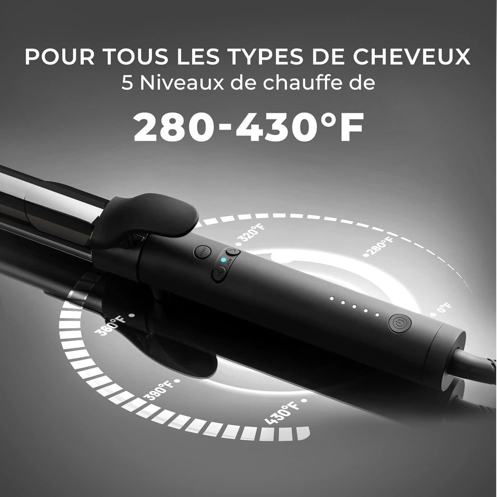 Fer à Boucler Automatique TYMO ROTA, Fer à Friser ionique rotatif de 1 1/4 pouce pour cheveux longs, avec un très grand cylindre nanotitane 5 températures réglables pour une mise plis professionnelle.