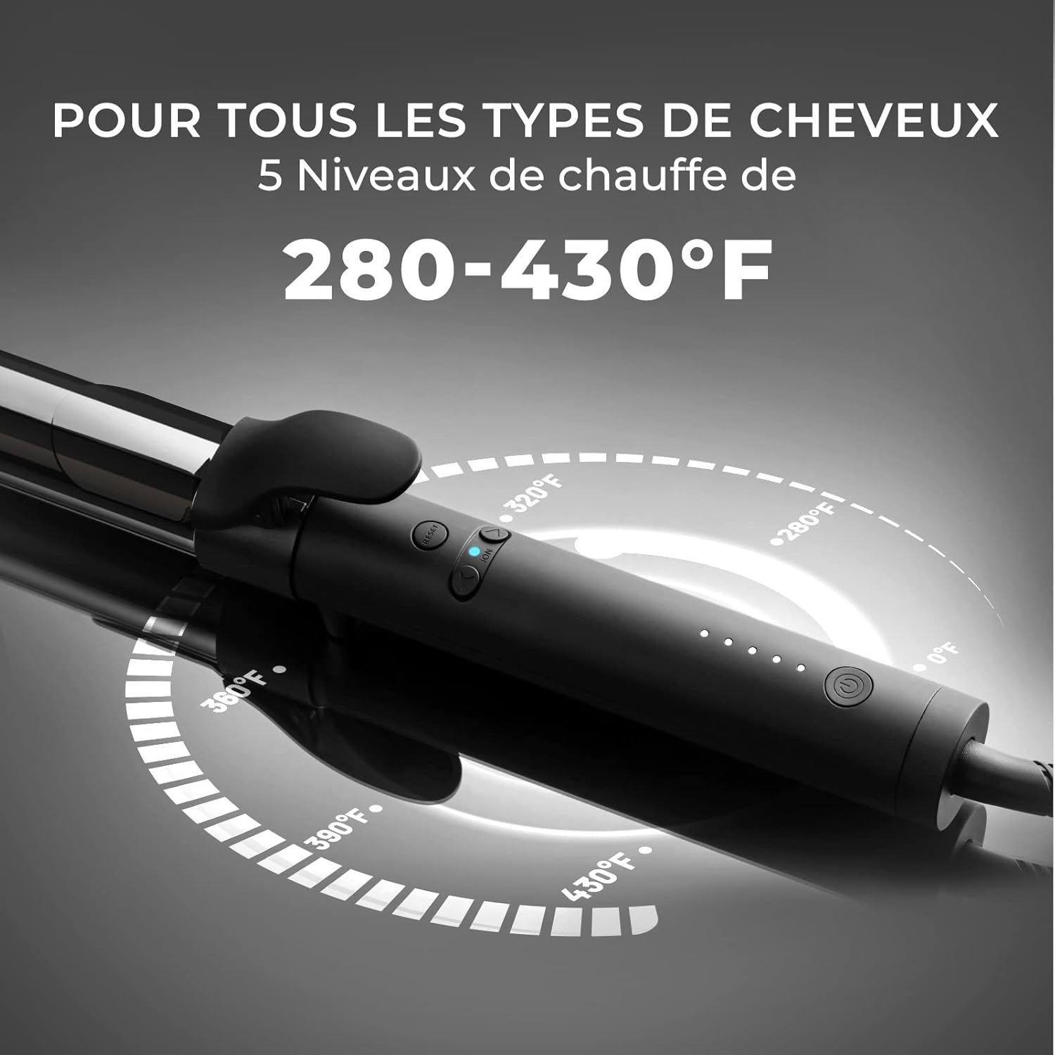 Fer à Boucler Automatique TYMO ROTA, Fer à Friser ionique rotatif de 1 1/4 pouce pour cheveux longs, avec un très grand cylindre nanotitane 5 températures réglables pour une mise plis professionnelle.