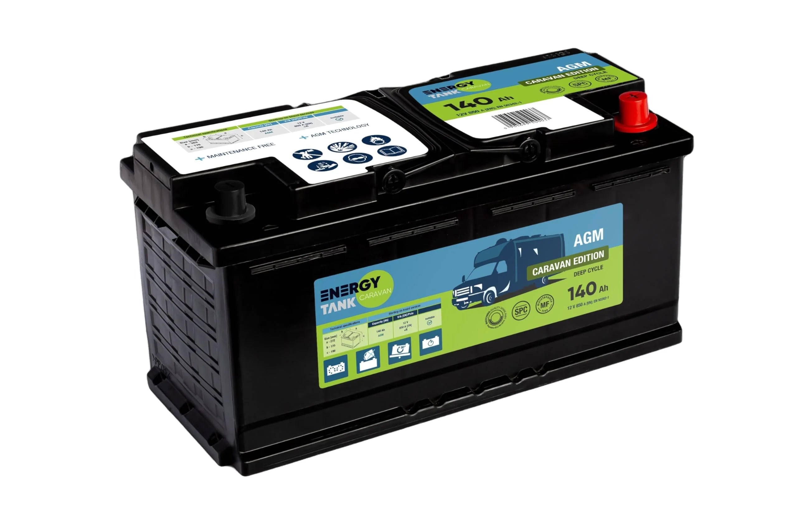Batterie Camping Car 12V 140 Ah - Batterie Voiture - AGM 12v - Batterie Decharge Lente Protégée Contre les Vibrations et les Chocs