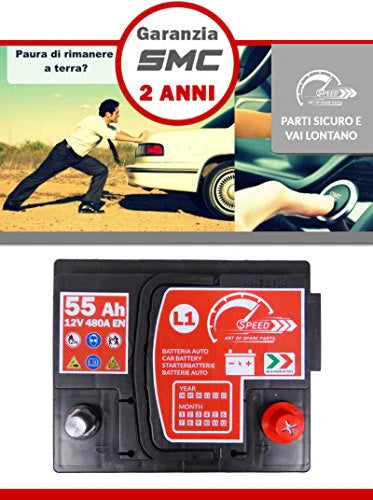 SMC 7903430 L155 Speed - Batterie de voiture d’origine, 12 V 55 Ah 480 A, avec pôle positif à droite