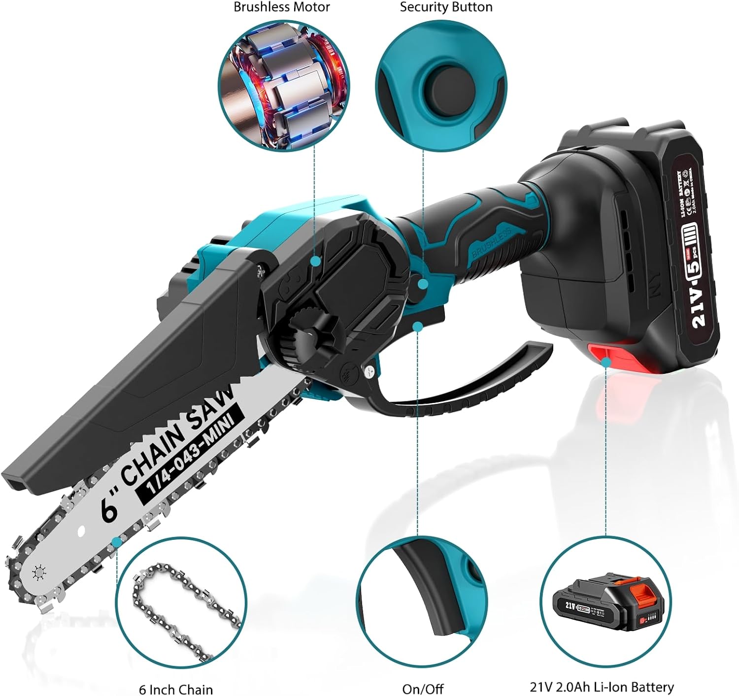 Supstable Mini Trononneuse à Batterie 6 et 8 Pouces, 8000mAh Trononneuse lectrique 900W Sans Fil, D'huile Automatique & Tension de Chane Sans Outil, Compatible avec Makita 18V