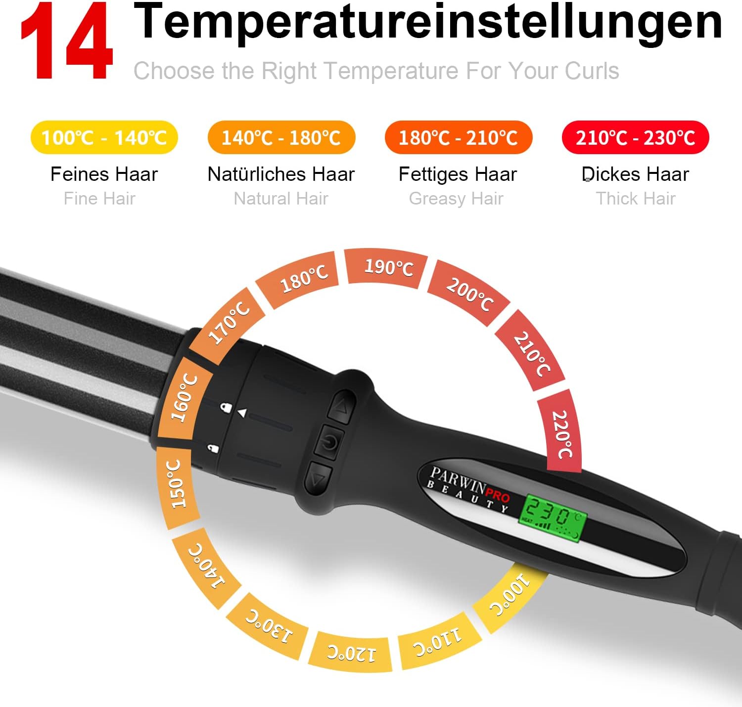 Fer a Boucler 7 En 1, Parwin Pro Beauty Boucleur a Cheveux, Professionnel Appareils Et Outils De Coiffure, Fer a Friser en Céramique avec 7 Baguettes Chauffantes, 100-230℃, cran LCD