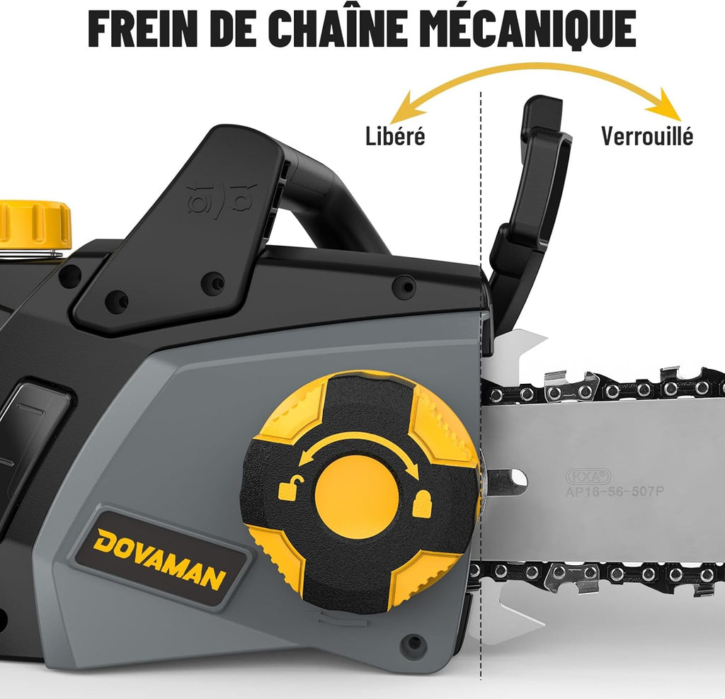 DOVAMAN Trononneuse lectrique 2400W, avec Système de Tension Automatique SDS, 40cm Guide et Chane Oregon, 15m/s Vitesse de Chane, Lubrification Automatique, Frein Mécanique, 2 Chanes - DCS01A