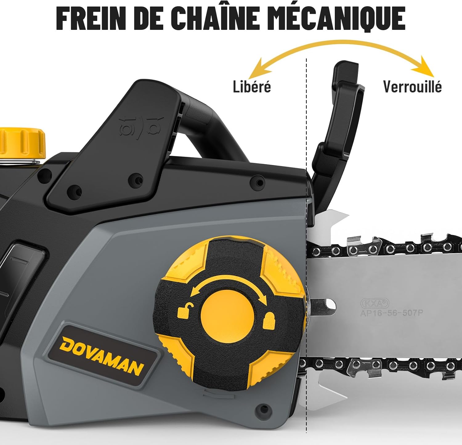 DOVAMAN Trononneuse lectrique 2400W, avec Système de Tension Automatique SDS, 40cm Guide et Chane Oregon, 15m/s Vitesse de Chane, Lubrification Automatique, Frein Mécanique, 2 Chanes - DCS01A