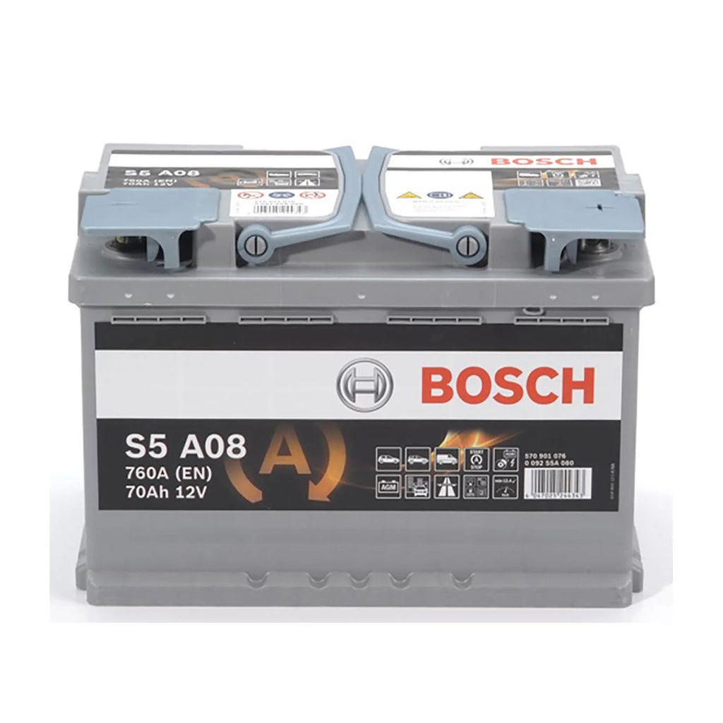 Bosch S5 A08 Batterie Auto 70 A/h - 760 A - Batterie 12 V, AGM Plomb-acide pour Véhicules avec Système Start/Stop, (-) (+), 278 x 175 x 190 mm - Pour Véhicules avec Récupération d'Énergie au Freinage