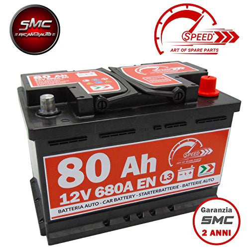 Speed ​​Batterie de démarrage pour voiture, d'origine Speed ​​L3, 12 V 80 Ah 680 A, pôle positif à droite (278 x 190 x 175 mm)