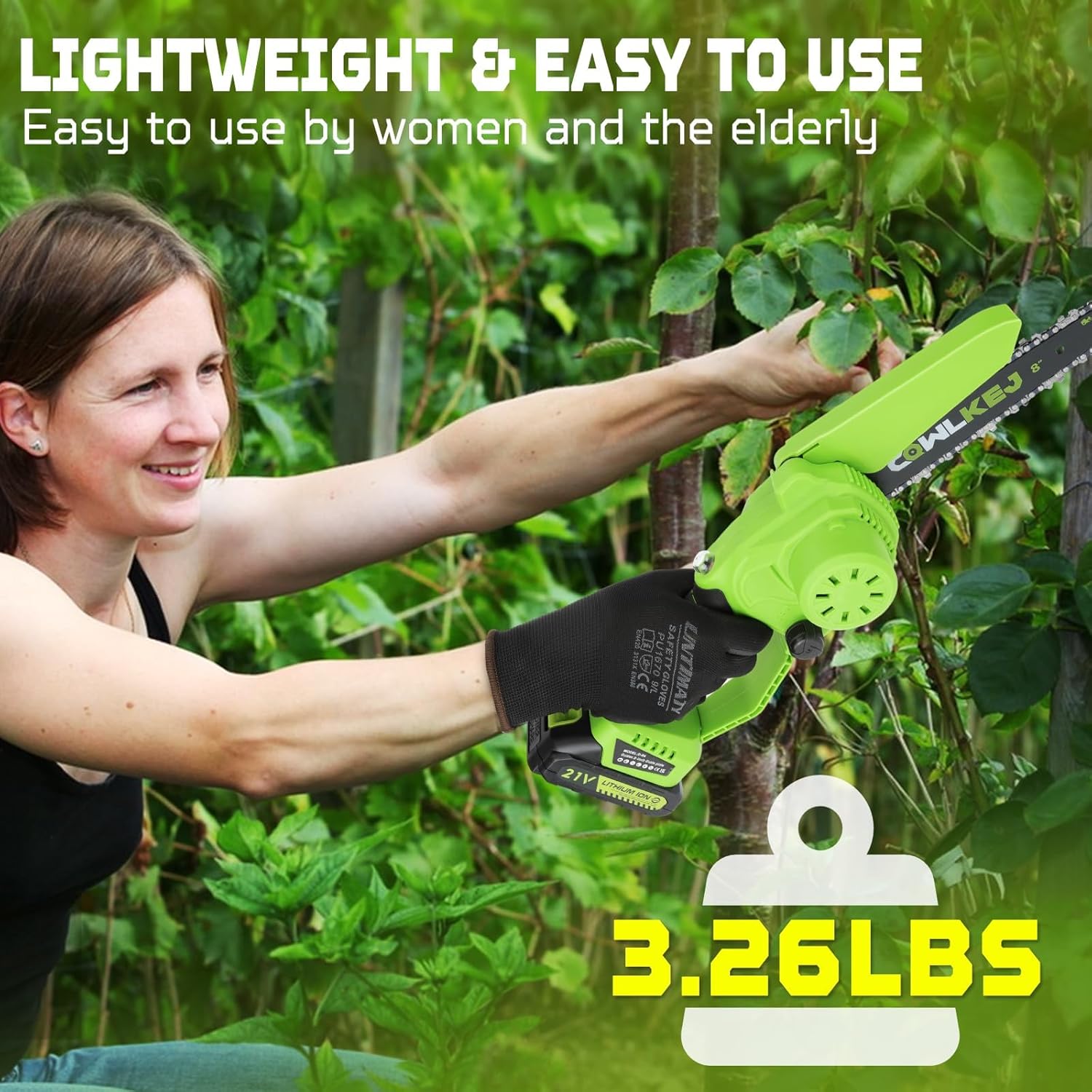 8 Pouces Mini Trononneuse lectrique Sans Fil avec Moteur Brushless, Incluant 2 Batteries de et 2 Chanes, Vitesse de Chane, pour Couper le Bois et laguer dans le Jardin