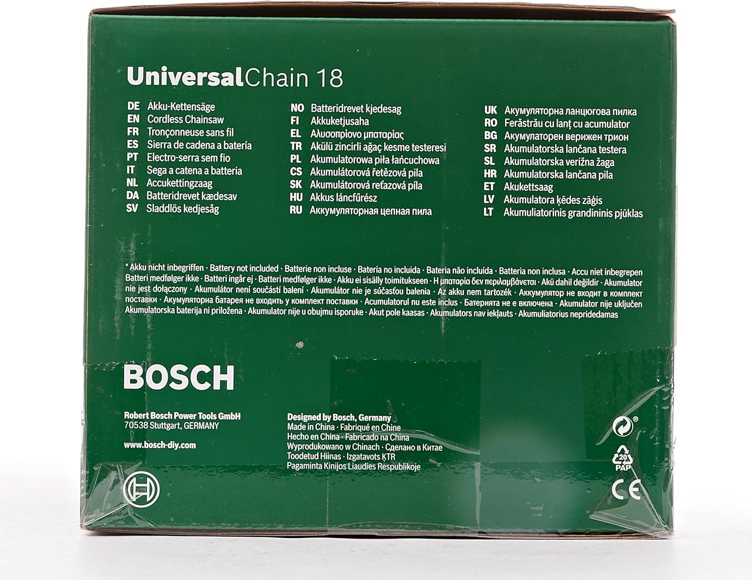 Bosch Home and Garden Trononneuse sans fil - UniversalChain 18 (Livrée sans batterie ni chargeur, avec huile 80 ml, système 18V, longueur de guide: 20cm) 06008B8001 Vert