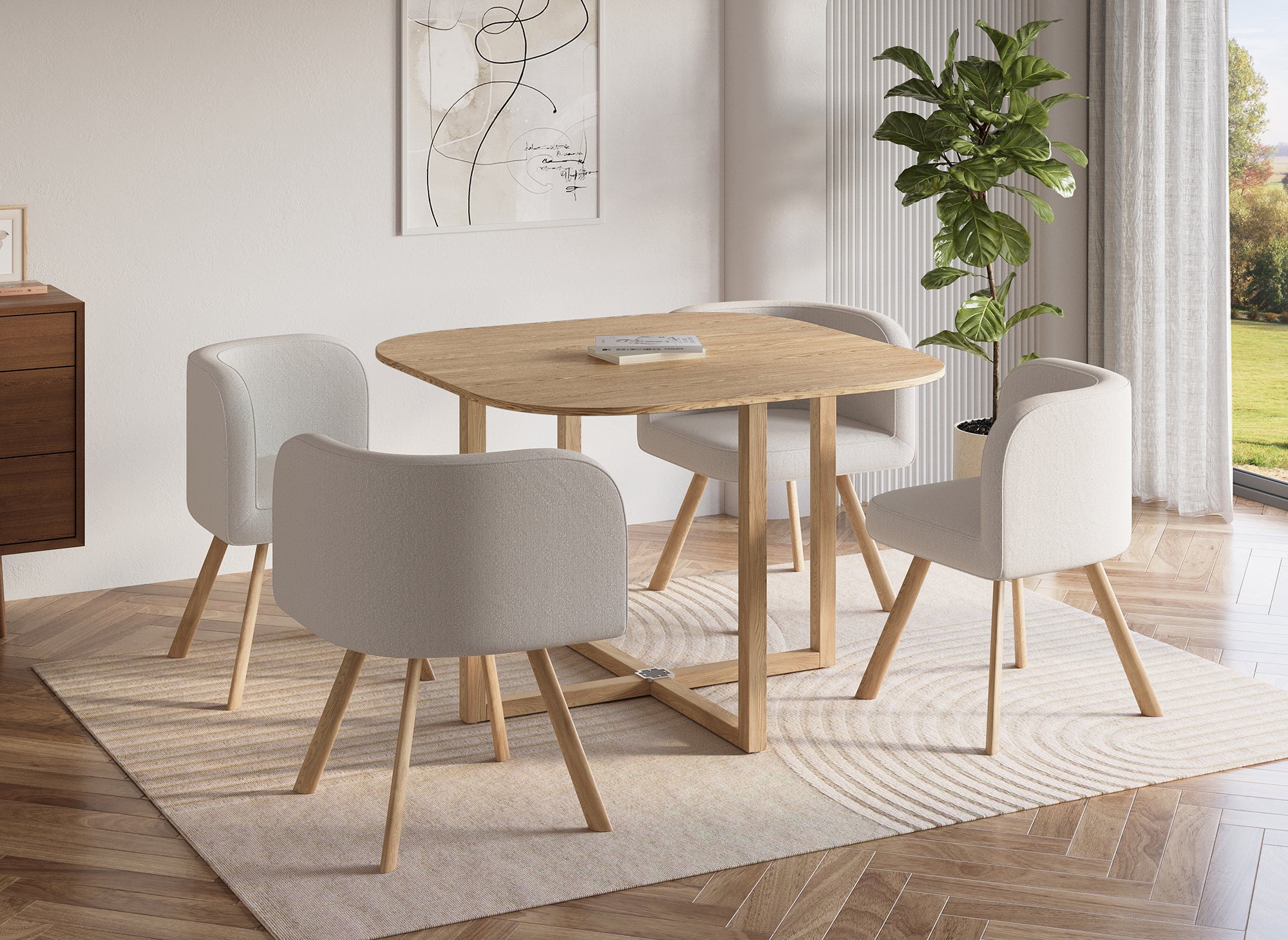 FLEN Ensemble table + 4 chaises encastrables beige FLEN
