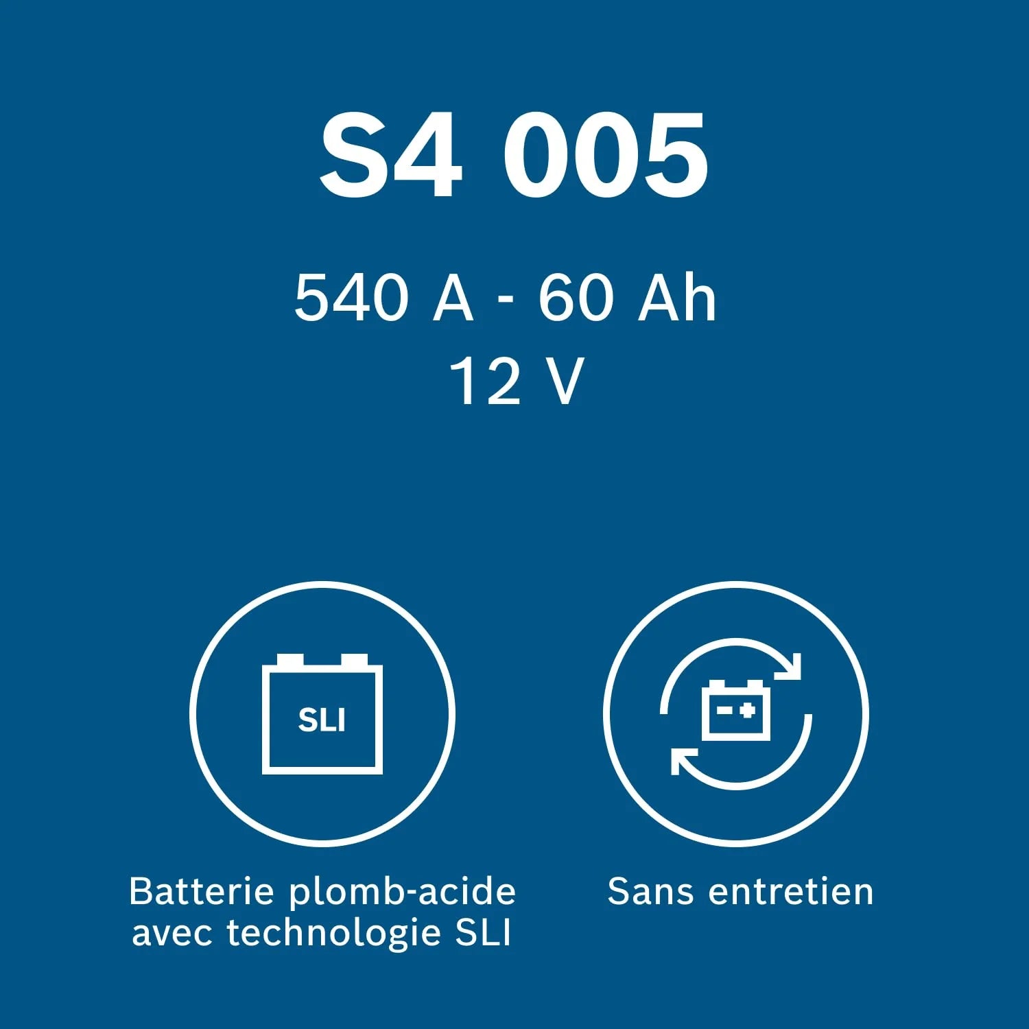 Bosch S4 005 Batterie Auto 60 A/h - 540 A - Batterie 12 V, Plomb-acide pour Véhicules sans Système Start/Stop, Polarité Gauche (-) Droite (+), 242 x 175 x 190 mm