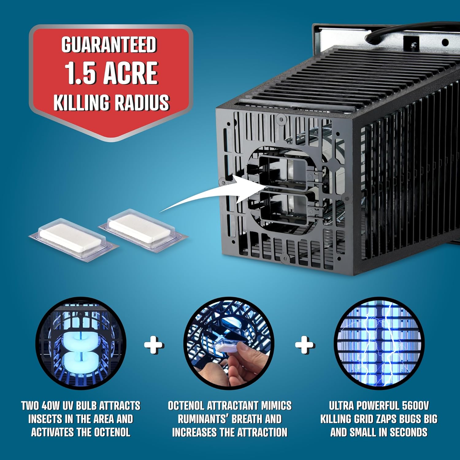 Flowtron Bug Zapper, 1-1/2 Acre of Outdoor Coverage with Powerful 80W Bulb & 5600V Instant Killing Grid, Electric Insect, Fly & Mosquito Zapper, Made in The USA