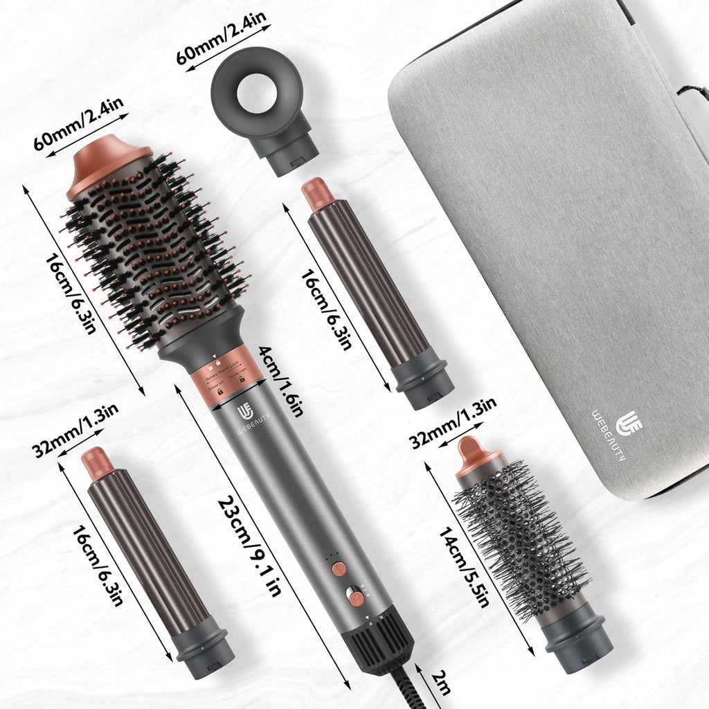 [5 in 1]webeauty Air Styler, 110000 TR/MIN, 20M/S Seche Cheveux 200 Million Ion Négatif Brosse Soufflante, Brosse Chauffante Brushing Volume, Brosse Ronde Chauffante, Air Fer a Boucler Automatique