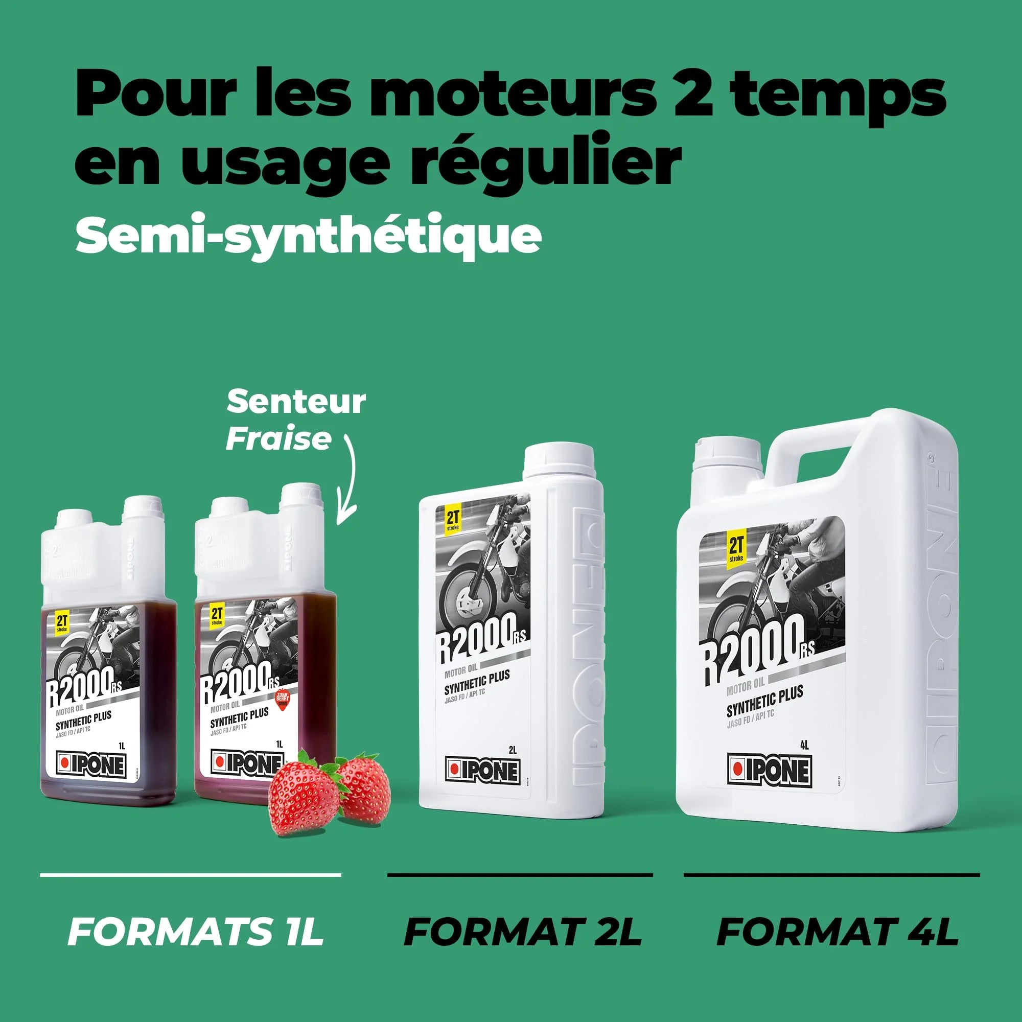 IPONE – Huile Moteur Moto 2 Temps R2000 RS - Usage Urbain - Semi-Synthétique – Compatible Mélange et Injection - Meilleurs démarrages - Réductions des Emissions de Fumée - 4L
