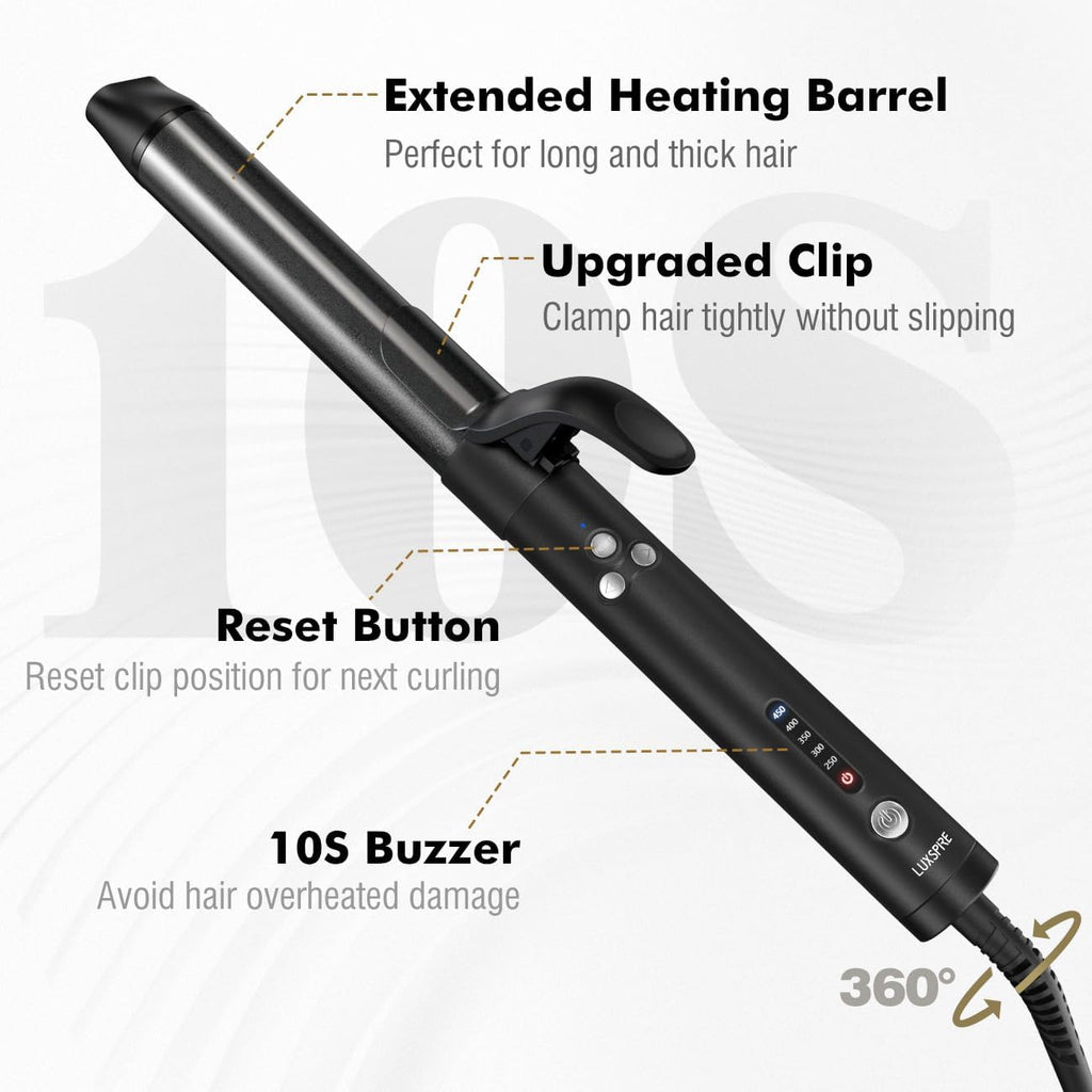 Luxspire Boucleur a Cheveux Automatique, 32mm Fer à Boucler Rotation à 360° Boucleur Automatique Revêtement en Nano Titane 120-230 TempératuresRéglable Fer à Friser pour Cheveux Longs et Moyens, Noir