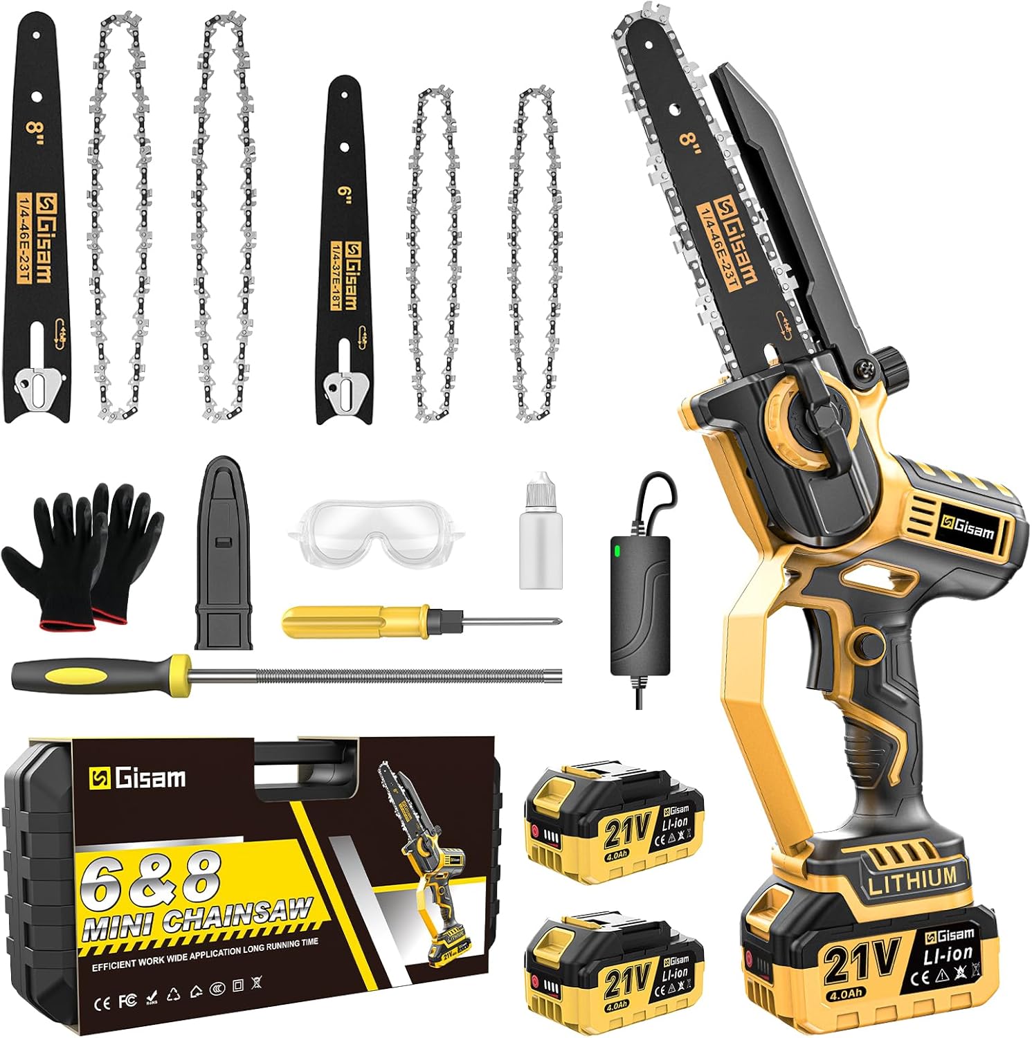 Mini Trononneuse à Batterie 8000mAh,6 et 8 Pouces Trononneuse électrique avec 900W Moteur Sans Balais,Automatique et Tension de Chane,Pour le Jardin,Les Branches et le Bois