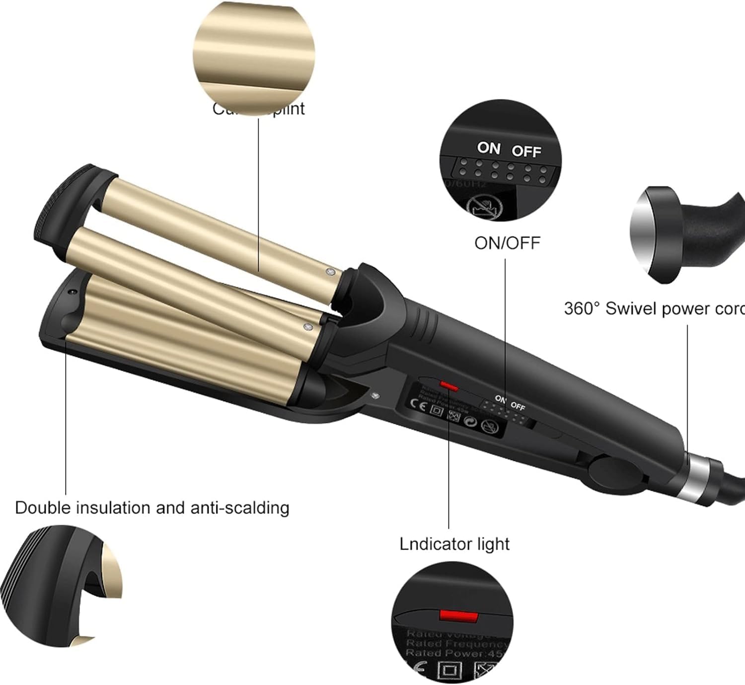 KKMNDE Baguettes à friser Les Cheveux, Styler Les Cheveux, Outils de Coiffure, bigoudis électriques, Outils Professionnels pour Cheveux, Fer à friser en céramique Triple Baril