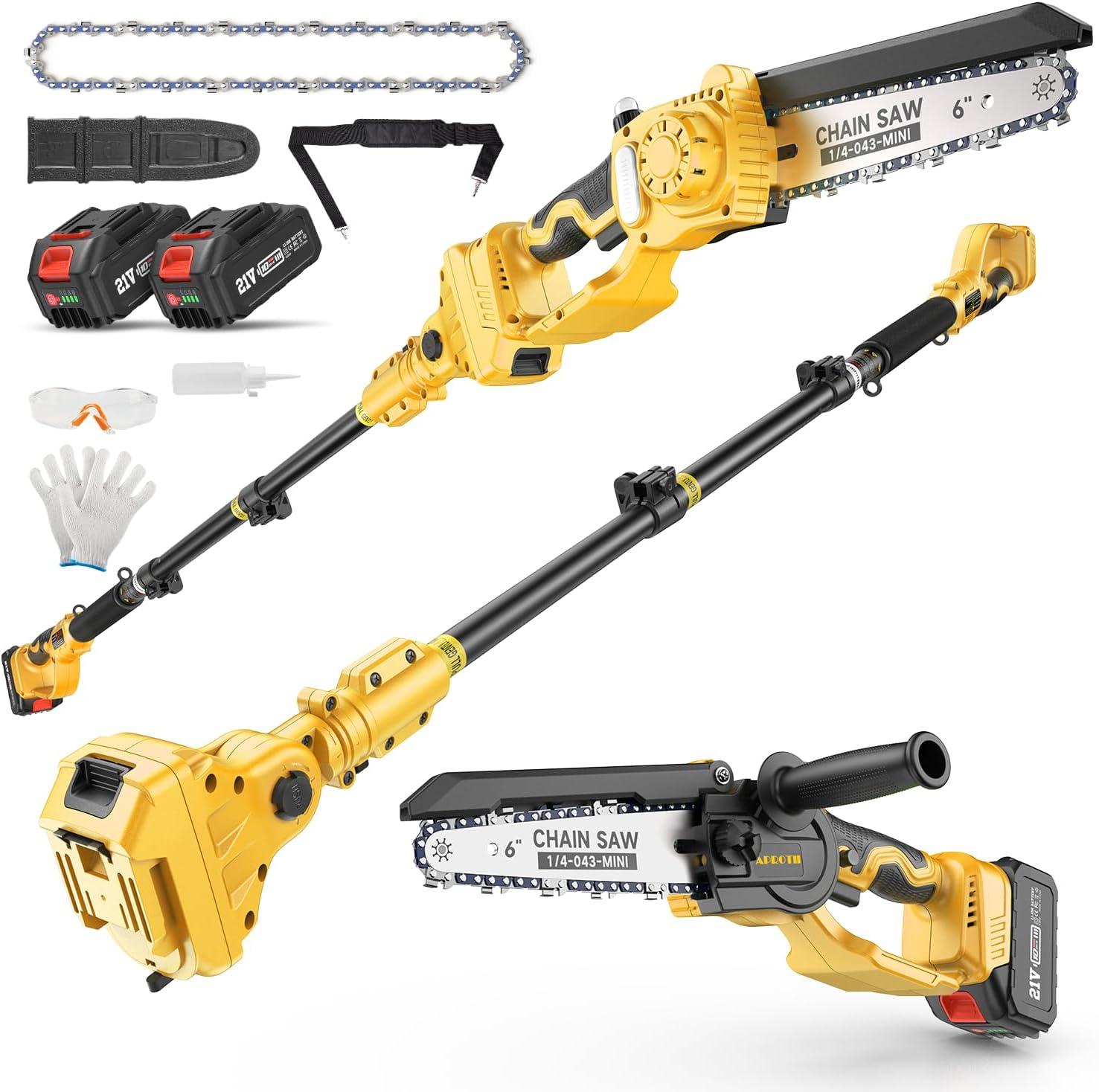 APROTII Mini Trononneuse à Batterie 8000mAh, 900W Brushless Scie à Batterie pour l'lagage, Tension de Chane Sans Outils, Trononneuse lectrique à Batterie pour la Coupe du Bois et Jardinage