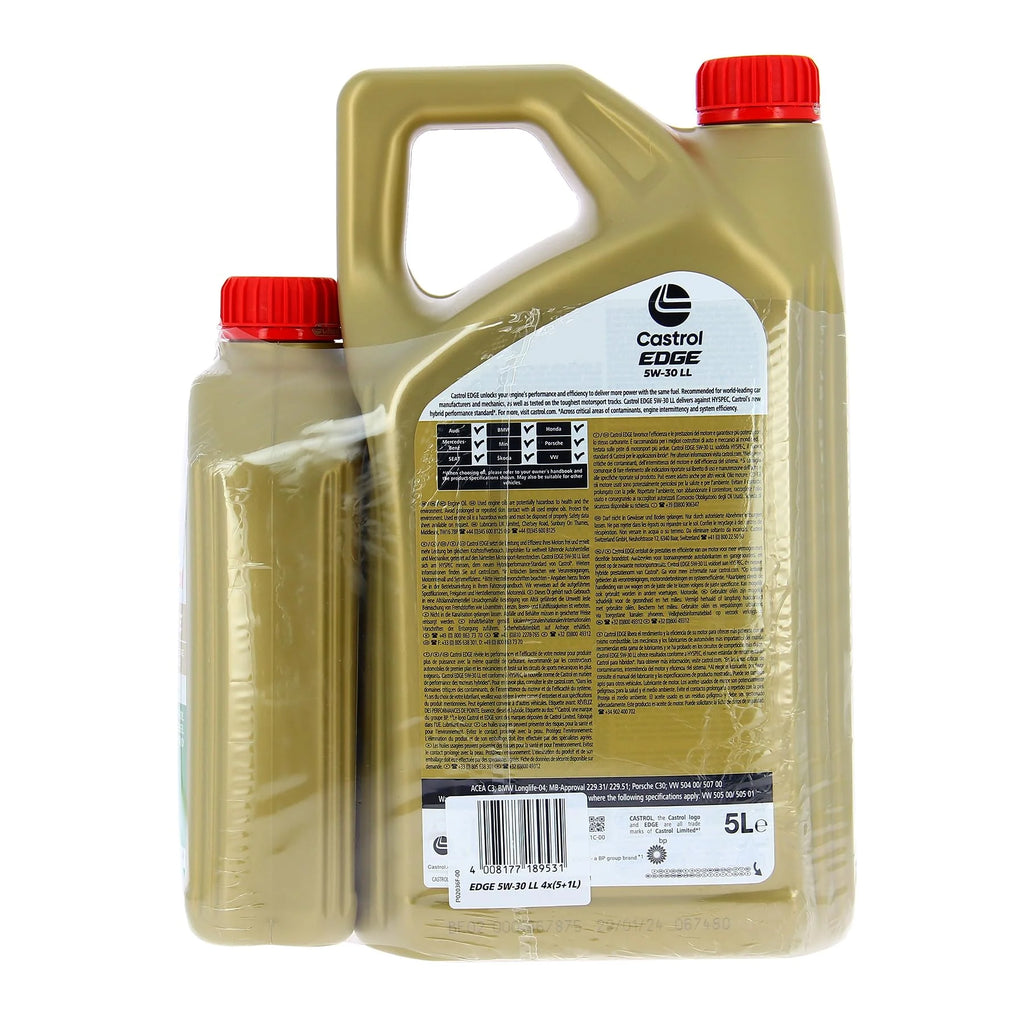 CASTROL EDGE 5W-30 LL, Huile Moteur, 5+1L