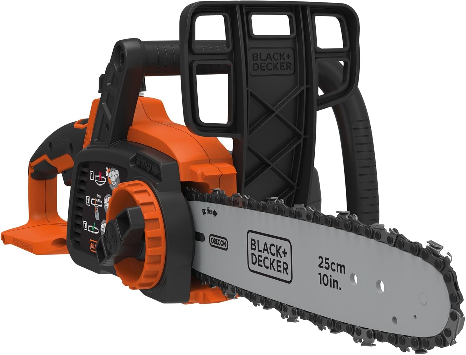 BLACK+DECKER Trononneuse Sans Fil 18 V 25 cm avec Batterie Li-Ion 2 Ah et Chargeur - Scie à Chane avec Lubrification Semi-Automatique - Tendeur de Chaine Sans Outil GKC1825L20-QW