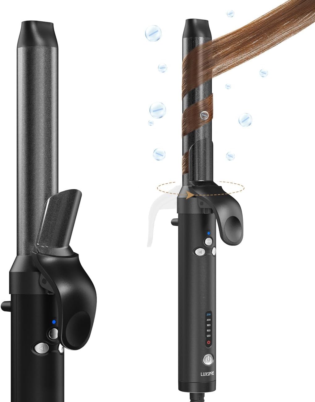 Luxspire Boucleur a Cheveux Automatique, 32mm Fer à Boucler Rotation à 360° Boucleur Automatique Revêtement en Nano Titane 120-230 TempératuresRéglable Fer à Friser pour Cheveux Longs et Moyens, Noir