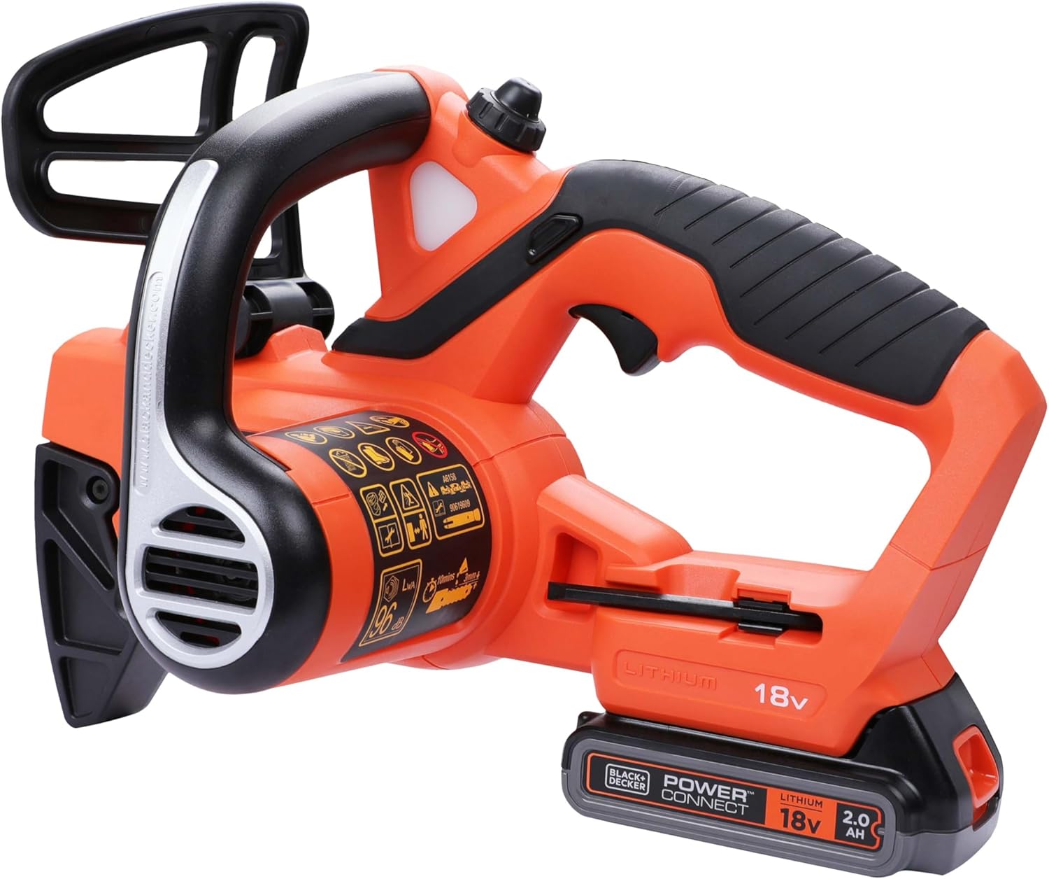 BLACK+DECKER - Trononneuse sans fil - 3,1 m/s - 2 Ah - réservoir de 25 ml - Double interrupteur - protection main gauche et frein de chaîne instantané - GKC1820L20-QW 