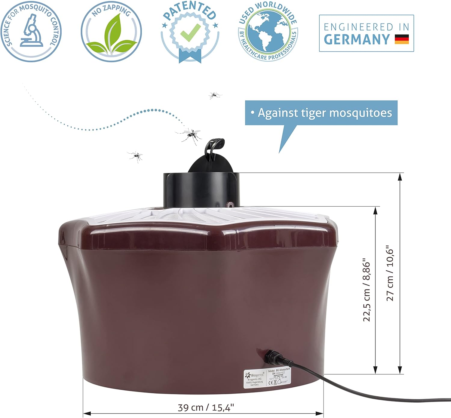 BIOGENTS BG-Mosquitaire Outdoor Mosquito Trap + BG-Sweetscent Mosquito Attractant  Effective Against Host-Seeking Asian Tiger & Dengue Mosquitoes  incl BG-Sweetscent Lure  for Outdoor & Patio