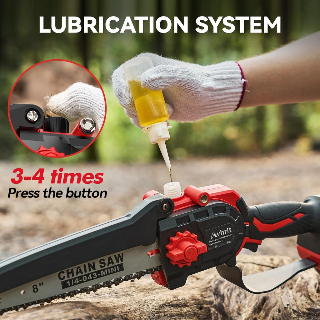 Avhrit Mini Trononneuse à Batterie, 8 Pouces, 8000 mAh Trononneuse lectrique Sans Fil Brushless avec 2 Batteries 4.0 Ah et Système de Lubrification, Idéale pour Branches, Cour et Jardin