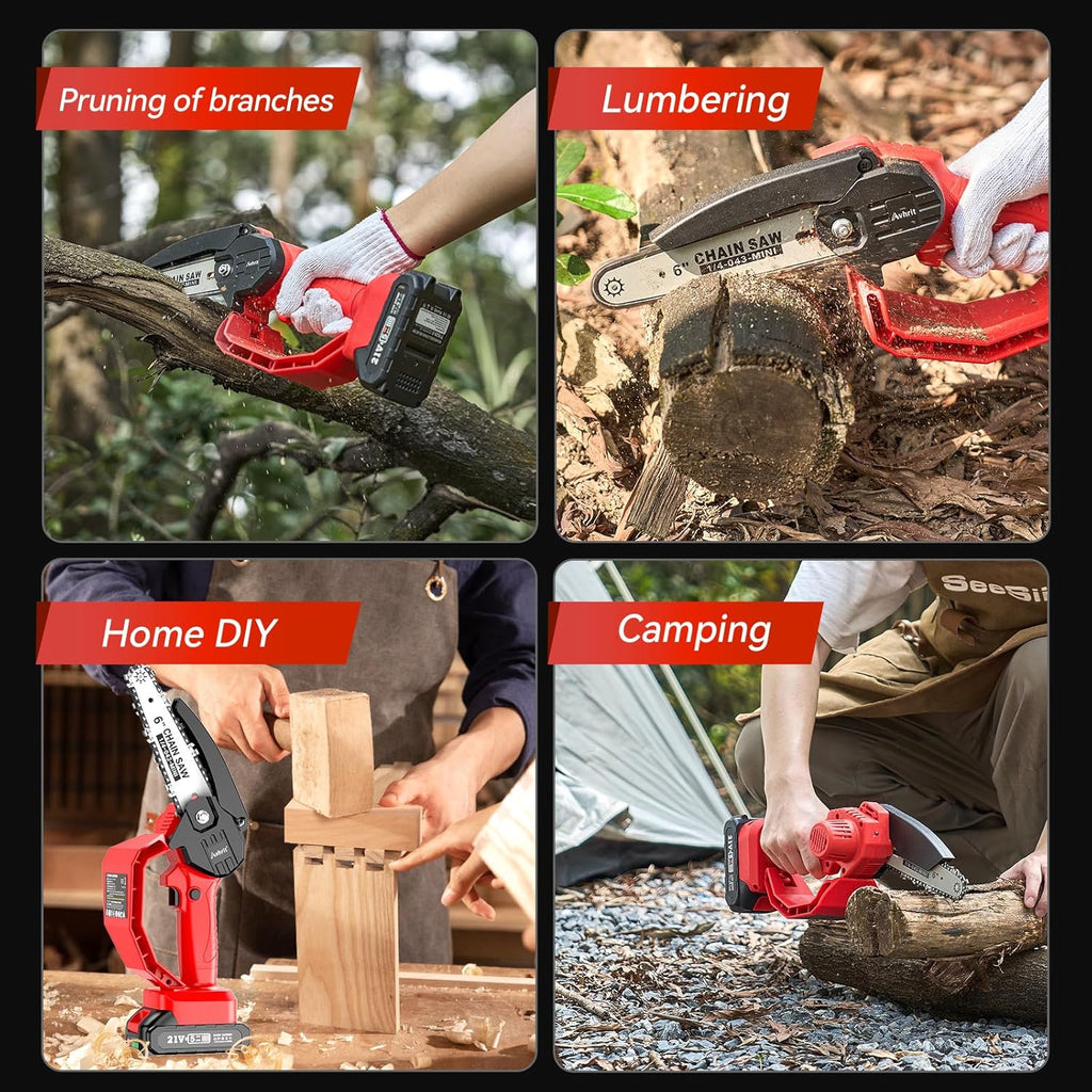 Avhrit Mini Trononneuse à Batterie, 8 Pouces, 8000 mAh Trononneuse lectrique Sans Fil Brushless avec 2 Batteries 4.0 Ah et Système de Lubrification, Idéale pour Branches, Cour et Jardin