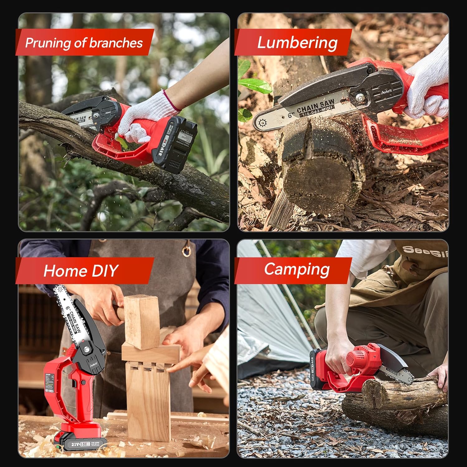 Avhrit Mini Trononneuse à Batterie, 8 Pouces, 8000 mAh Trononneuse lectrique Sans Fil Brushless avec 2 Batteries 4.0 Ah et Système de Lubrification, Idéale pour Branches, Cour et Jardin