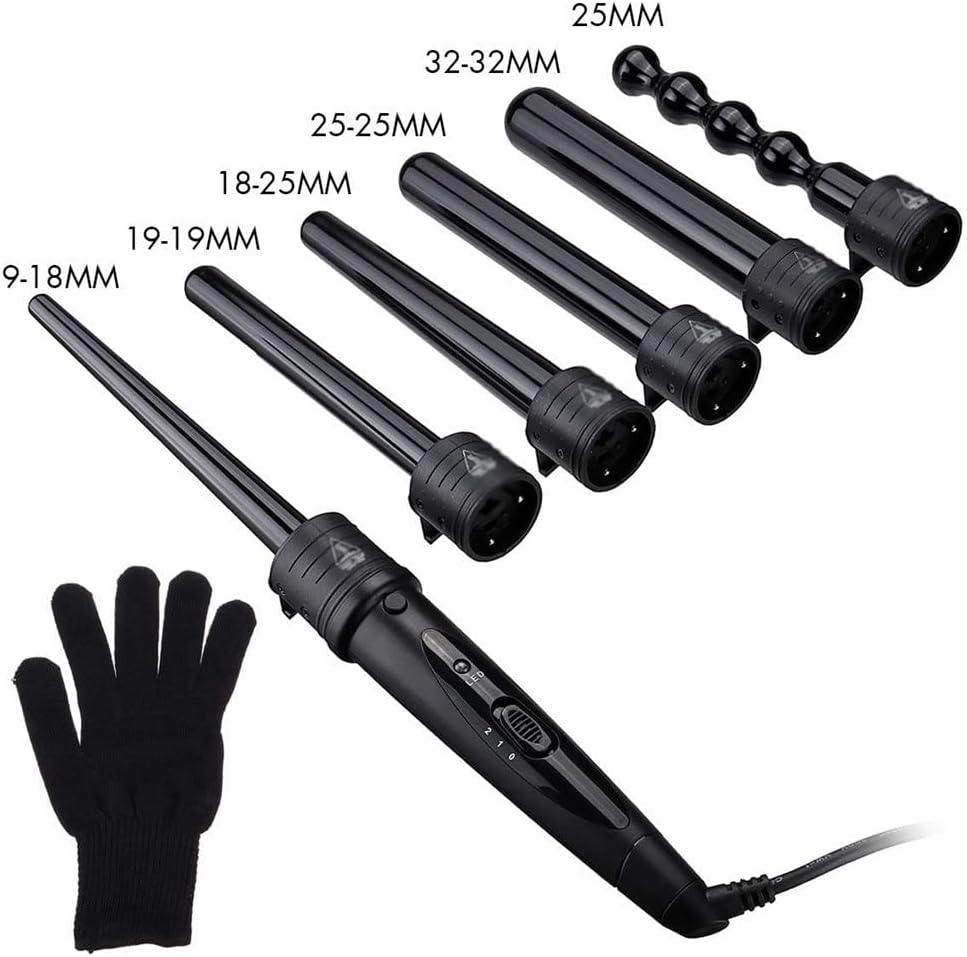 KKMNDE 6 en 1 9-32mm Interchangeable Professionnel en céramique bigoudi Rotatif Fer à friser Baguette bigoudis Soins des Cheveux Outils de Coiffure