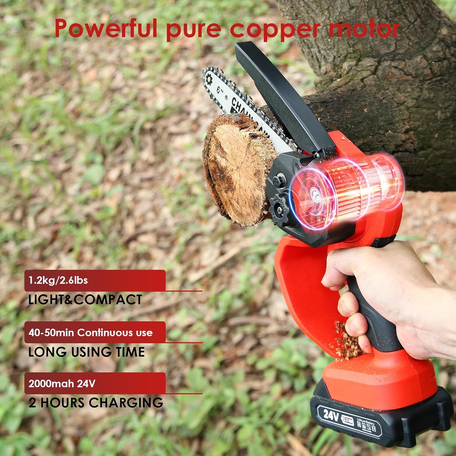 Mini Trononneuse à Batterie 6 Pouces, Aoresac Tronconneuse lectrique Sans Fil avec Verrouillage de Sécurité Chane, Tronconneuse Electrique Chanes pour la Coupe du bois, l'élagage le Jardin