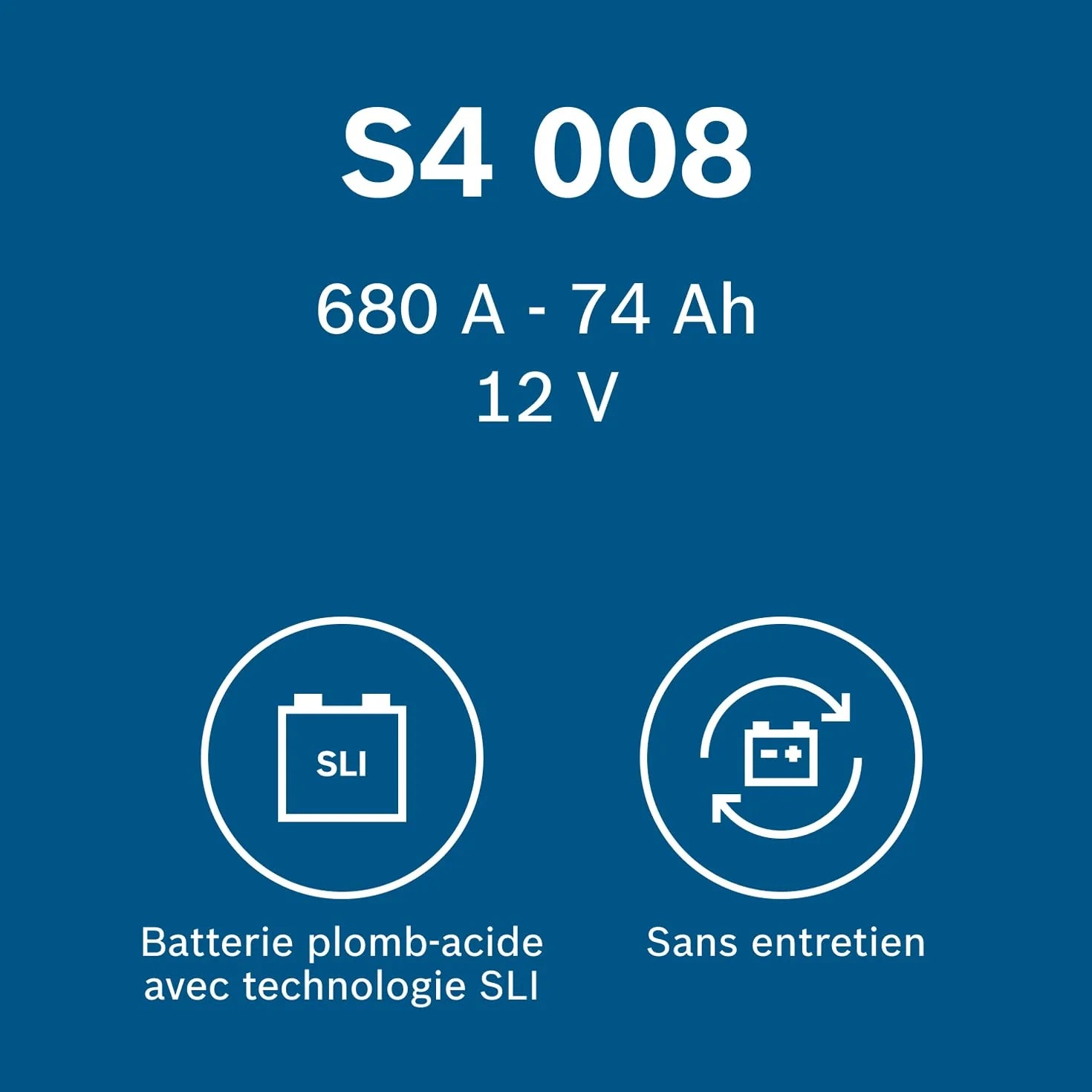 Bosch S4 008 Batterie Auto 74 A/h - 680 A - Batterie 12 V, Plomb-acide pour Véhicules sans Système Start/Stop, Polarité Gauche (-) Droite (+), 278 x 175 x 190 mm