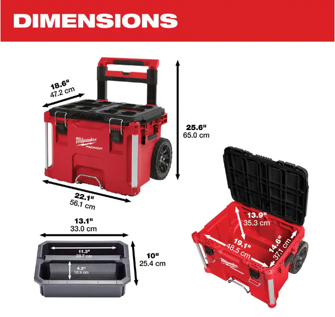 Coffre à outils roulant PACKOUT de 22 po, grand coffre à outils de 22 po et coffre à outils moyen de 22 po
