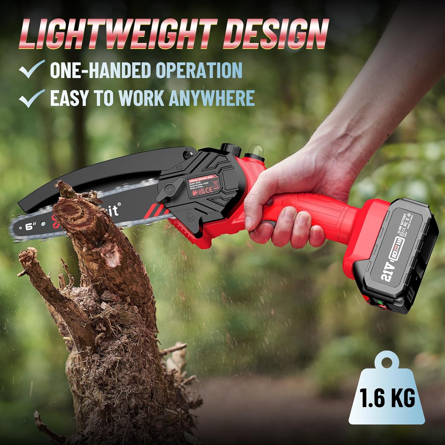 Avhrit Mini Trononneuse à Batterie, 8 Pouces, 8000 mAh Trononneuse lectrique Sans Fil Brushless avec 2 Batteries 4.0 Ah et Système de Lubrification, Idéale pour Branches, Cour et Jardin