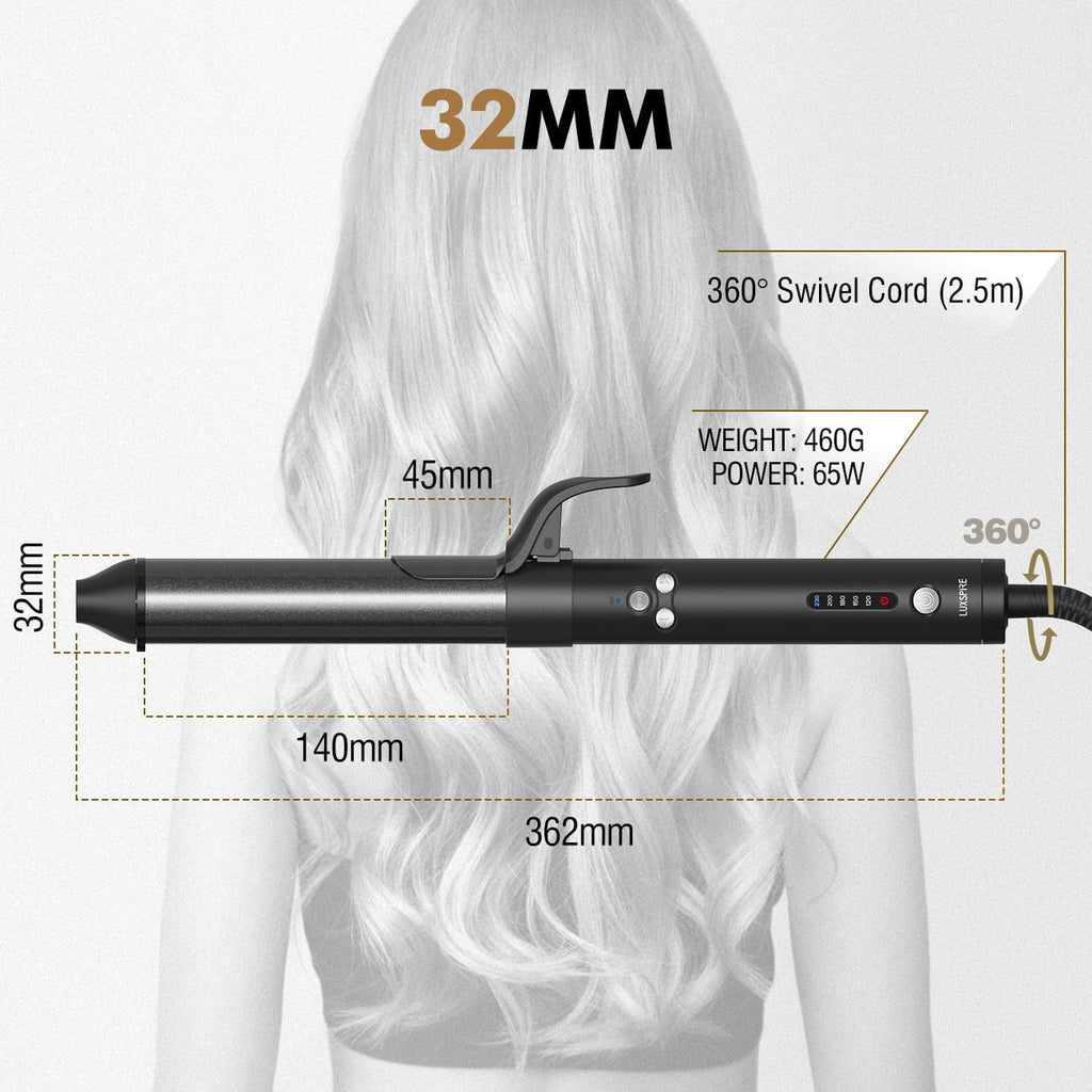 Luxspire Boucleur a Cheveux Automatique, 32mm Fer à Boucler Rotation à 360° Boucleur Automatique Revêtement en Nano Titane 120-230 TempératuresRéglable Fer à Friser pour Cheveux Longs et Moyens, Noir