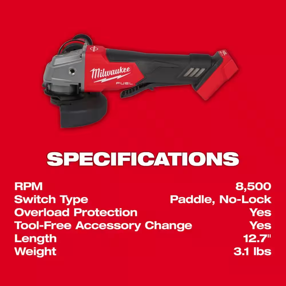 Meuleuse sans fil lithium-ion M18 FUEL 18 V, 4-1/2 po/5 po, sans balais, avec interrupteur à palette (outil uniquement)
