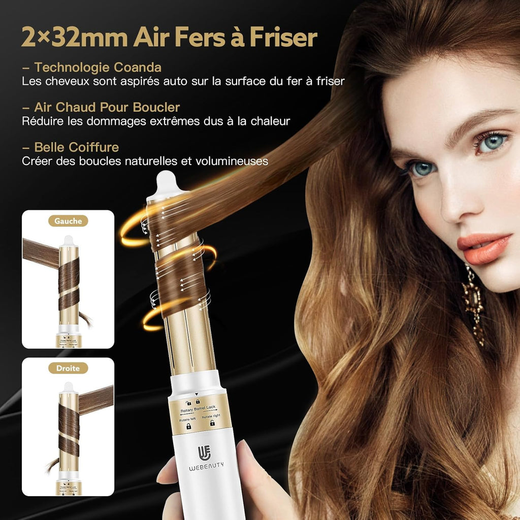 [5 in 1]webeauty Air Styler, 110000 TR/MIN, 20M/S Seche Cheveux 200 Million Ion Négatif Brosse Soufflante, Brosse Chauffante Brushing Volume, Brosse Ronde Chauffante, Air Fer a Boucler Automatique