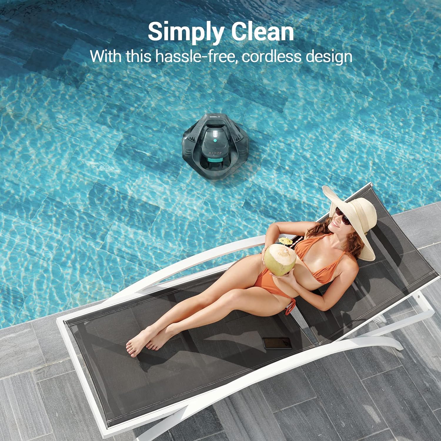 AIPER Pool Robot, Pool Vacuum with 90 Minutes Runtime, Pool Cleaner with Dual Drive Motor, Cordless, Ideal for Pools Under 80 Square Meters
