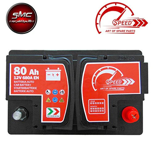 Speed Batterie de démarrage pour voiture, d’origine Speed L3, 12 V 80 Ah 680 A, pôle positif à droite (278 x 190 x 175 mm)