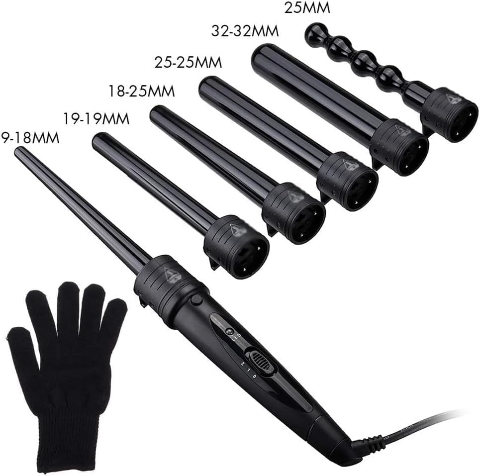 KKMNDE 6 en 1 bigoudi en céramique Professionnel Interchangeable Fer à friser Rotatif bigoudis Outils de Coiffure de Soins capillaires, Outils de Coiffure Multifonctions à contrle de TEM