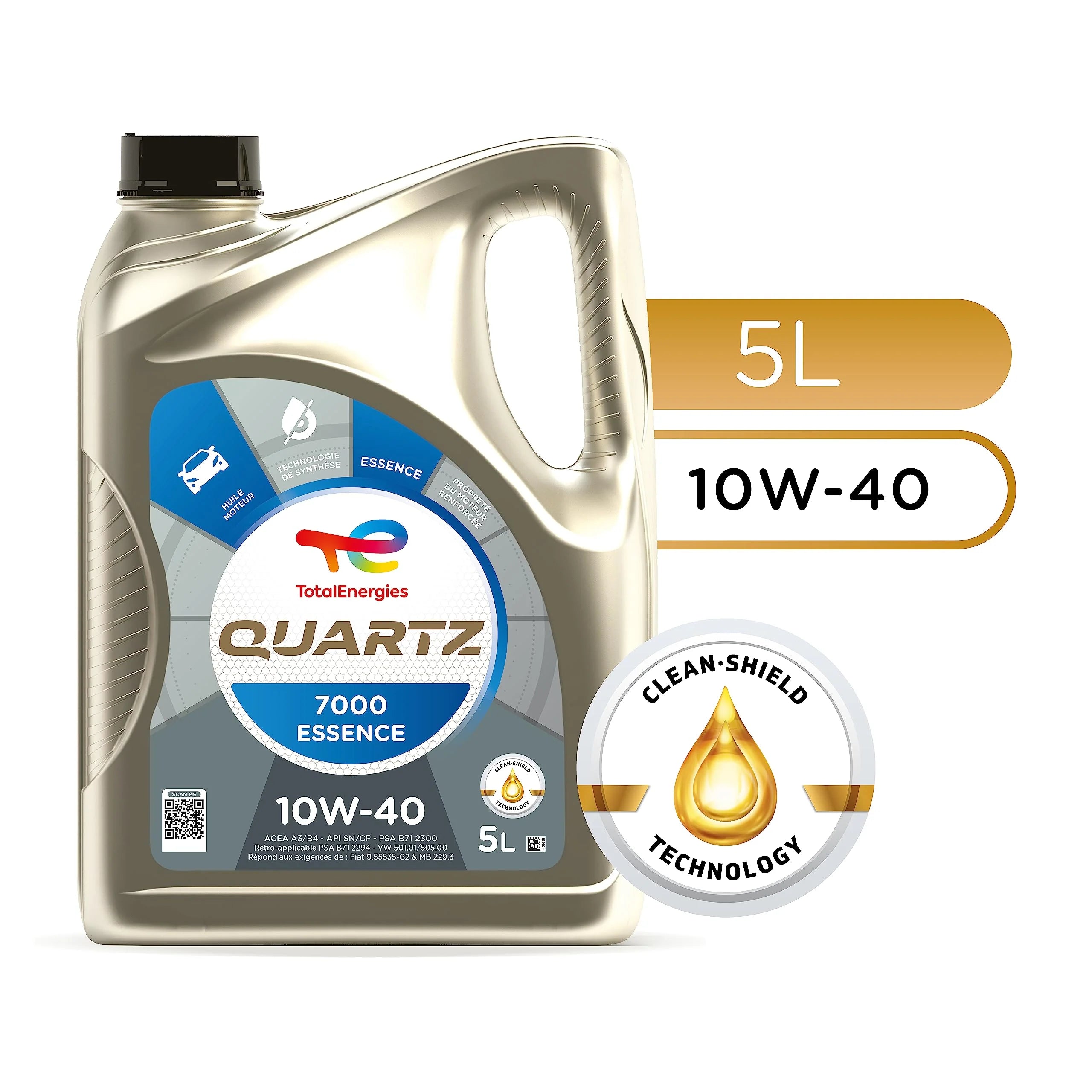 TotalEnergies Quartz 7000 essence 10W-40, Huile moteur, 5 litres