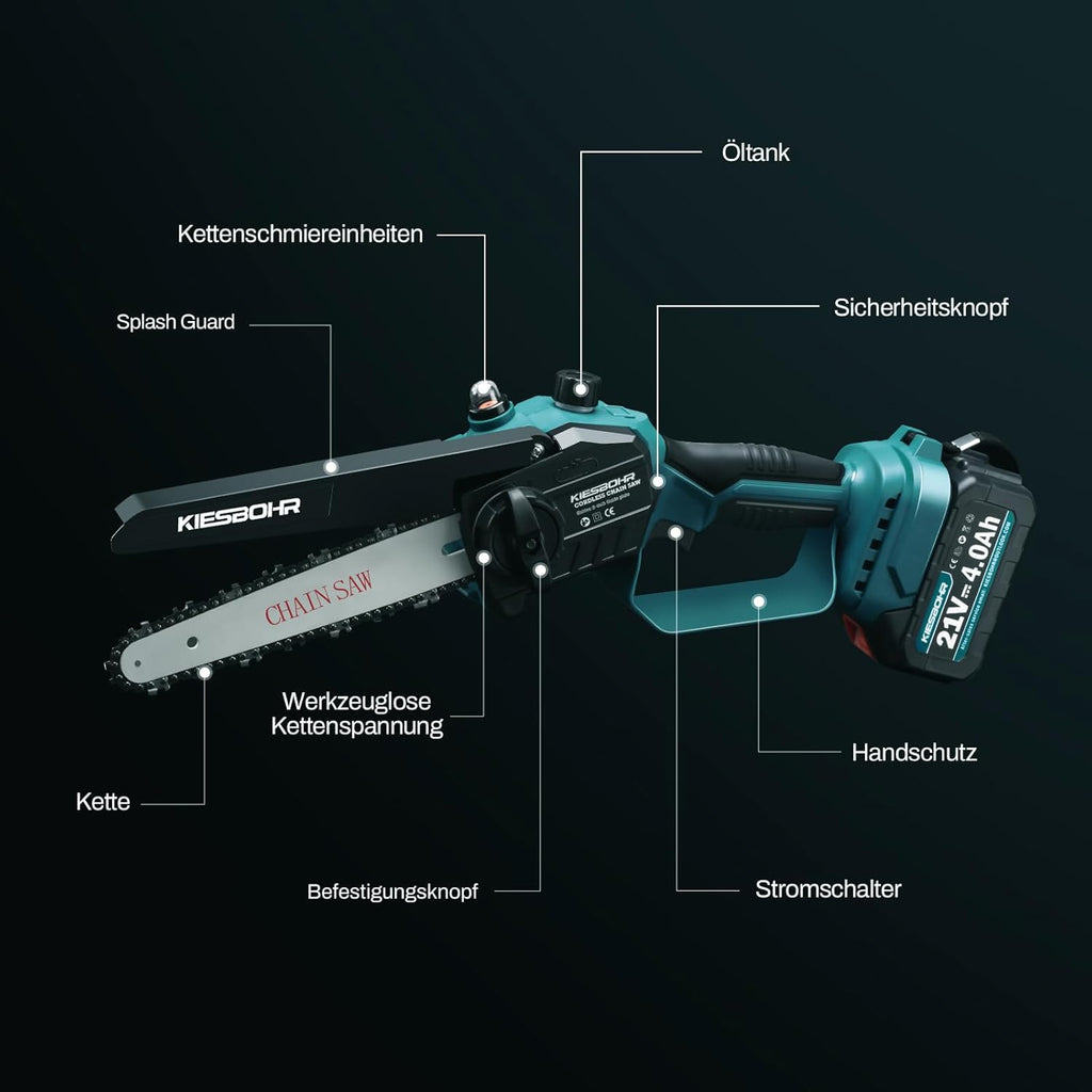 KIESBOHR Trononneuse sans balais 6 pouces avec lubrification améliorée de la chane, compatible avec la batterie Makita 18V（sans batterie ni chargeur）