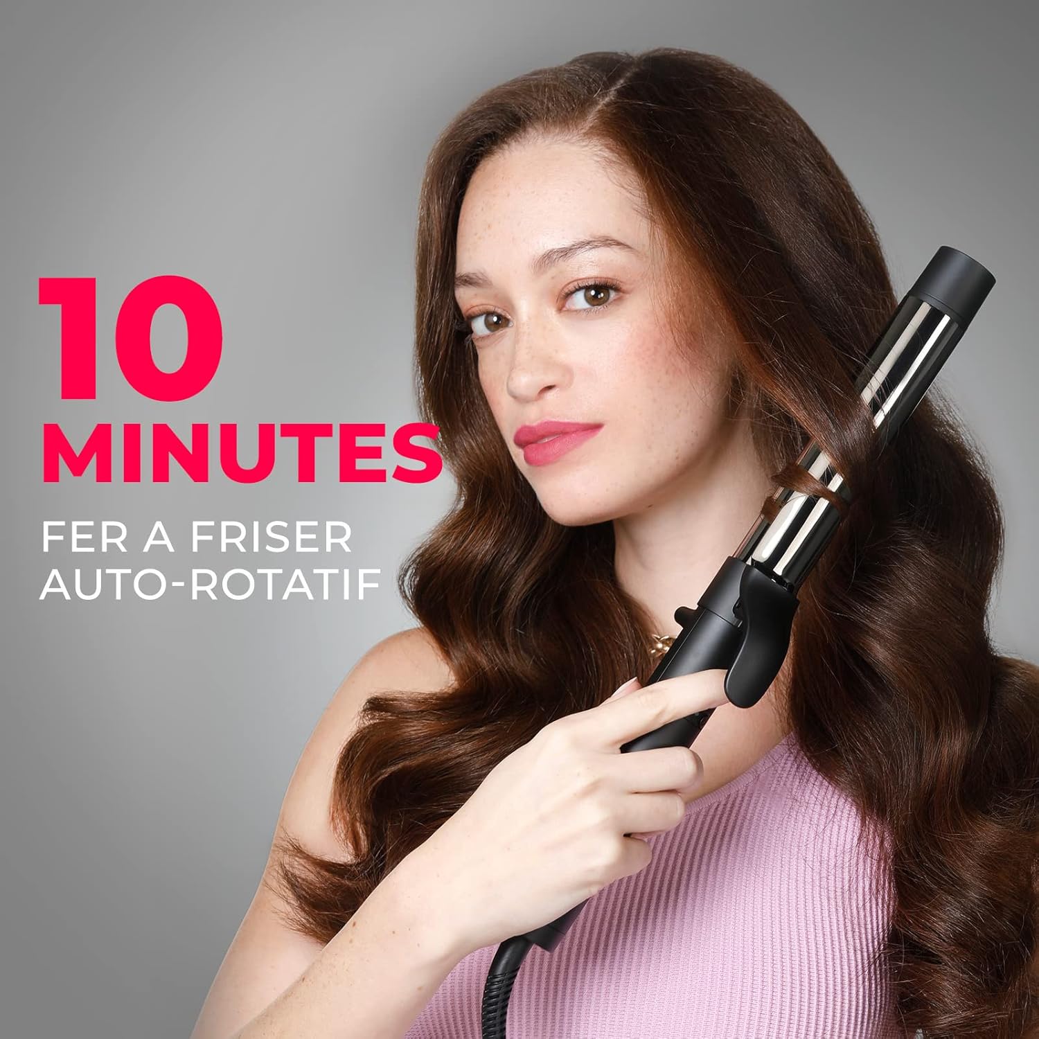 Fer à Boucler Automatique TYMO ROTA, Fer à Friser ionique rotatif de 1 1/4 pouce pour cheveux longs, avec un très grand cylindre nanotitane 5 températures réglables pour une mise plis professionnelle.
