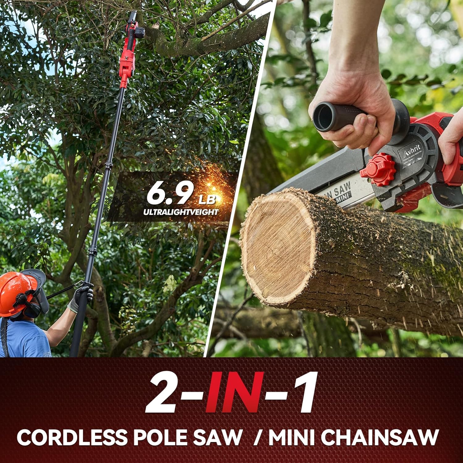 Avhrit Mini Trononneuse à Batterie, 8 Pouces, 8000 mAh Trononneuse lectrique Sans Fil Brushless avec 2 Batteries 4.0 Ah et Système de Lubrification, Idéale pour Branches, Cour et Jardin