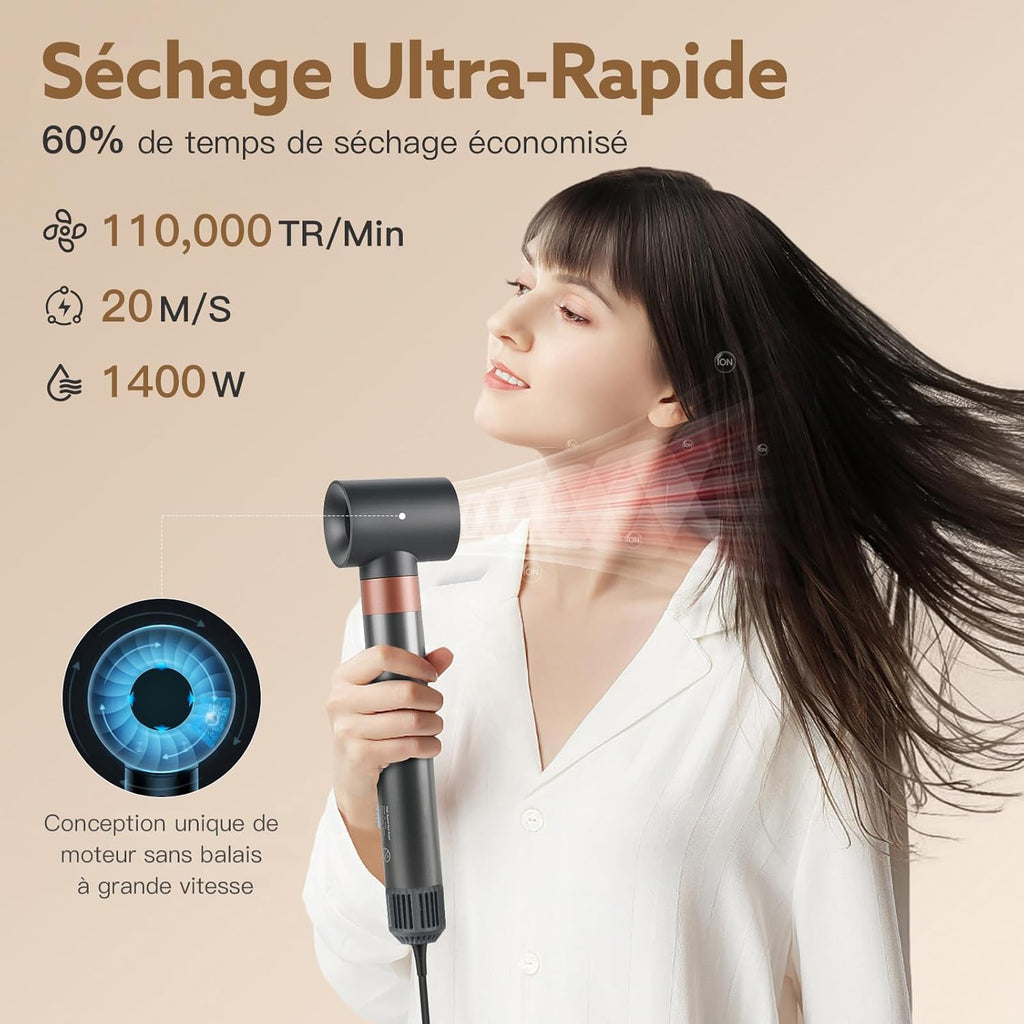 [5 in 1]webeauty Air Styler, 110000 TR/MIN, 20M/S Seche Cheveux 200 Million Ion Négatif Brosse Soufflante, Brosse Chauffante Brushing Volume, Brosse Ronde Chauffante, Air Fer a Boucler Automatique