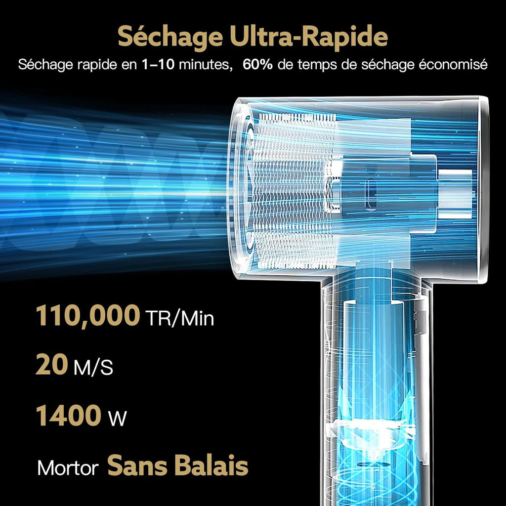 [5 in 1]webeauty Air Styler, 110000 TR/MIN, 20M/S Seche Cheveux 200 Million Ion Négatif Brosse Soufflante, Brosse Chauffante Brushing Volume, Brosse Ronde Chauffante, Air Fer a Boucler Automatique