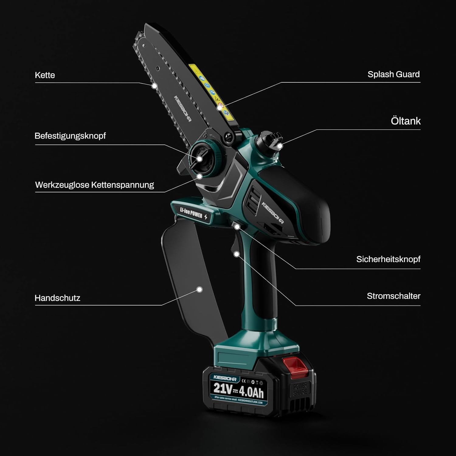 KIESBOHR Trononneuse sans balais 6 pouces avec lubrification améliorée de la chane, compatible avec la batterie Makita 18V（sans batterie ni chargeur）