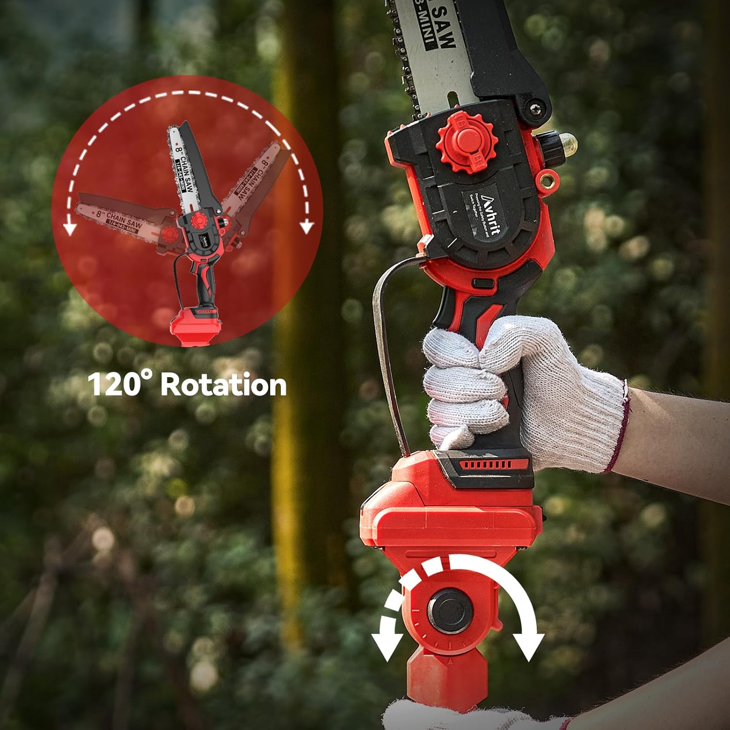 Avhrit Mini Trononneuse à Batterie, 8 Pouces, 8000 mAh Trononneuse lectrique Sans Fil Brushless avec 2 Batteries 4.0 Ah et Système de Lubrification, Idéale pour Branches, Cour et Jardin